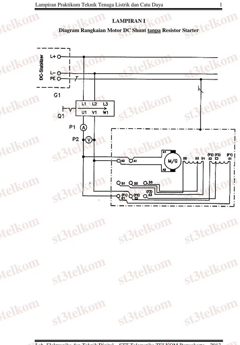 Diagram Rangkaian Motor DC Shunt tanpa Resistor Starter 