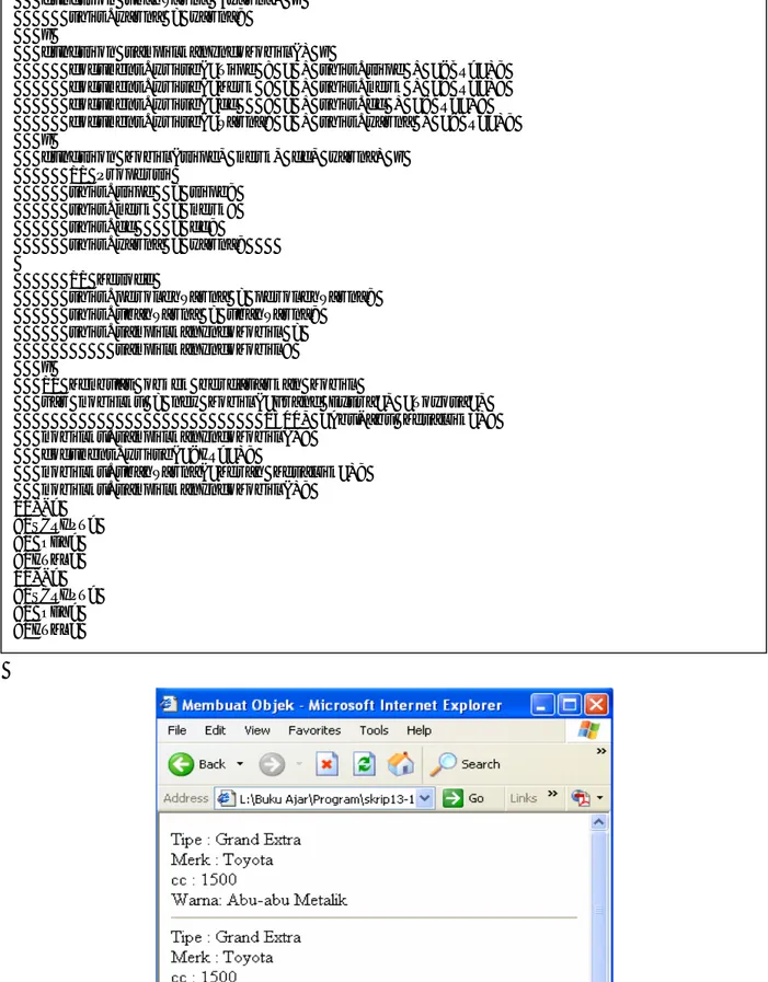 Gambar 13.1 Hasil skrip13-1.htm    function ubahWarna (warna) { 