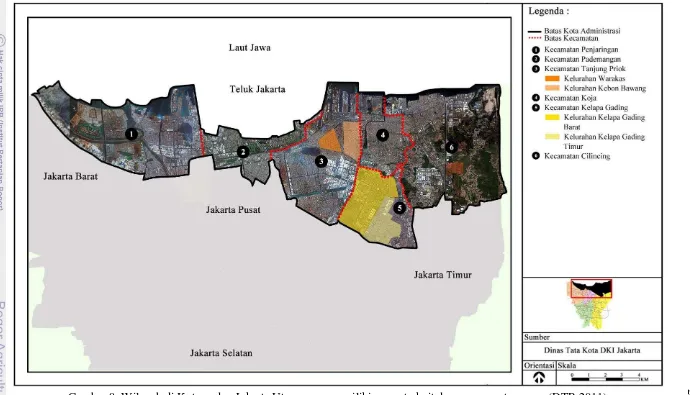 Gambar 8  Wilayah di Kotamadya Jakarta Utara yang memiliki nama terkait dengan nama tanaman (DTR 2011) 