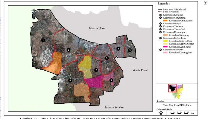 Gambar 9  Wilayah di Kotamadya Jakarta Barat yang memiliki nama terkait dengan nama tanaman (DTR 2011) 