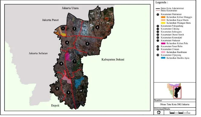 Gambar 10  Wilayah di Kotamadya Jakarta Timur yang memiliki nama terkait dengan nama tanaman (DTR 2011) 