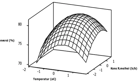 Gambar 2. Respon Permukaan dari Plot Konsentrasi Rhizomucor meihei                                      Terhadap  Temperatur 