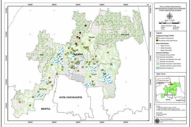 Gambar 4.2. Peta Lokasi Perumahan Berdasarkan Kesesuaian dengan RTRW Kabupaten Sleman