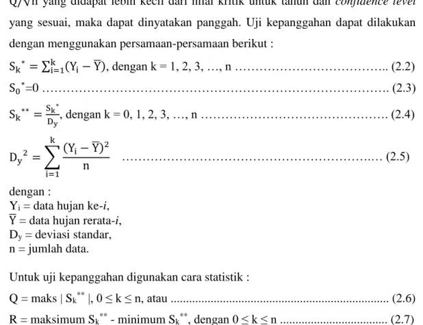Tabel 2.2 Nilai kritik Q dan R 