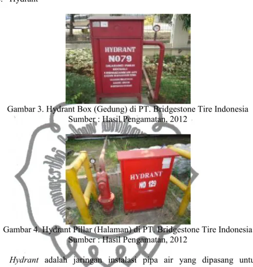 Gambar 3. Hydrant Box (Gedung) di PT. Bridgestone Tire Indonesia Sumber : Hasil Pengamatan, 2012