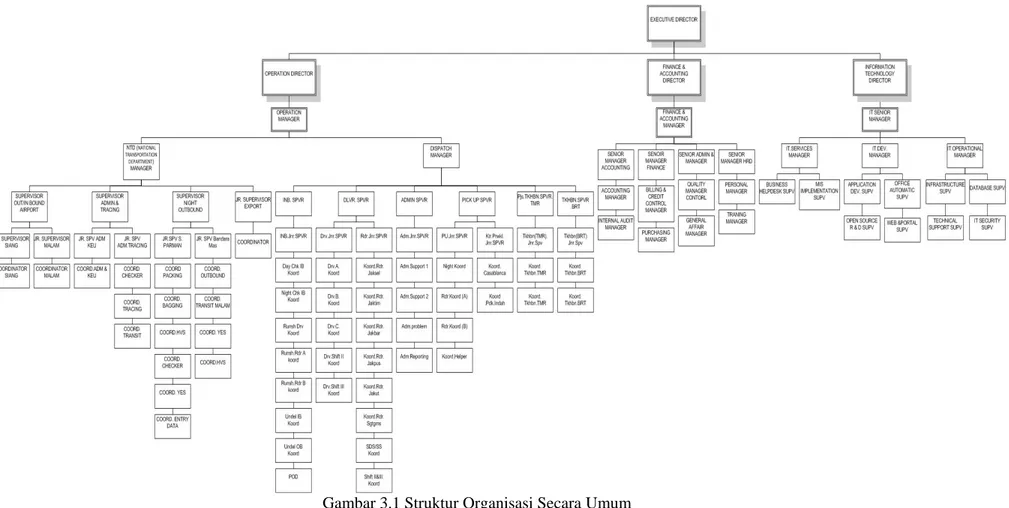Gambar 3.1 Struktur Organisasi Secara Umum   Sumber : PT. JNE (2011)  