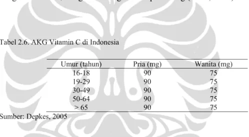 Tabel 2.6. AKG Vitamin C di Indonesia 