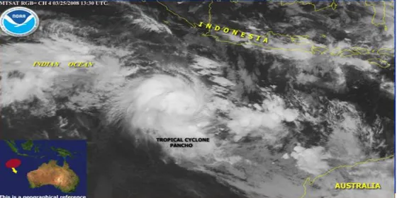 Gambar 4-6: Siklon tropis Pancho di Samudera India sebelah barat daya Benua Maritim Indonesia pada 25 Maret 2008 jam 12.00 UTC (sesuai dengan jam 19.00 WIB)