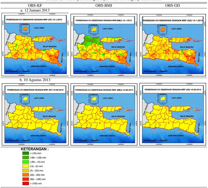 TABEL III: Contoh perbandingan hujan observasi dengan prediksi model.