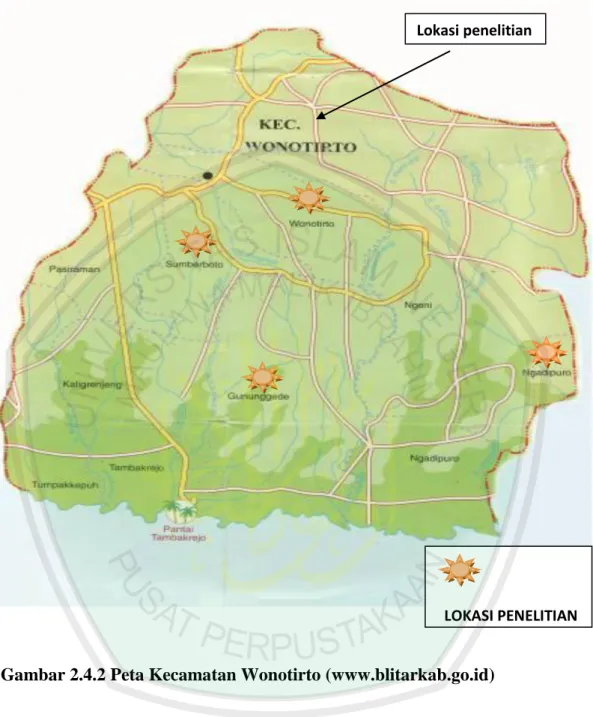 Gambar 2.4.2 Peta Kecamatan Wonotirto (www.blitarkab.go.id)  Lokasi penelitian 