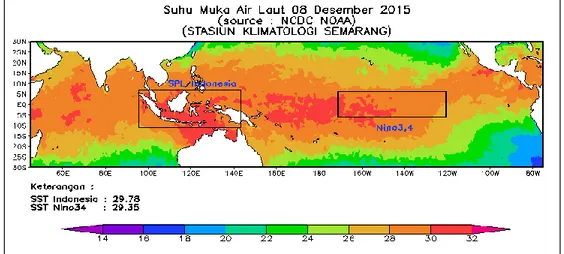 Gambar 3. Anomali  Suhu Permukaan Laut Wilayah Indonesia 8 Desember  2015 