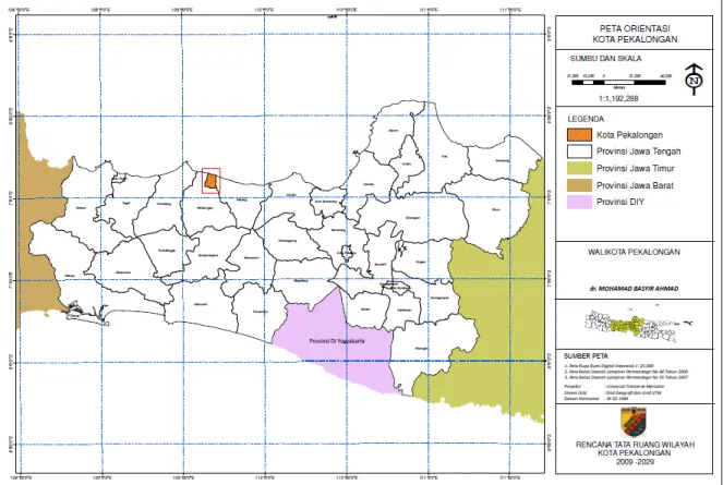Gambar 2.1 Peta Orientasi Kota Pekalongan  Batas administratif Kota Pekalongan adalah sebagai berikut: 