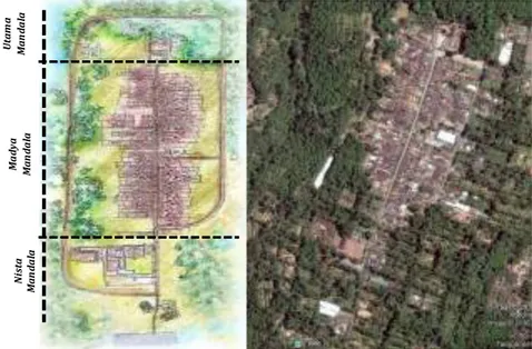 Gambar 1. Pola Desa Adat Penglipuran  Sumber: Dwijendra A,2010 dan Google Earth, 2016