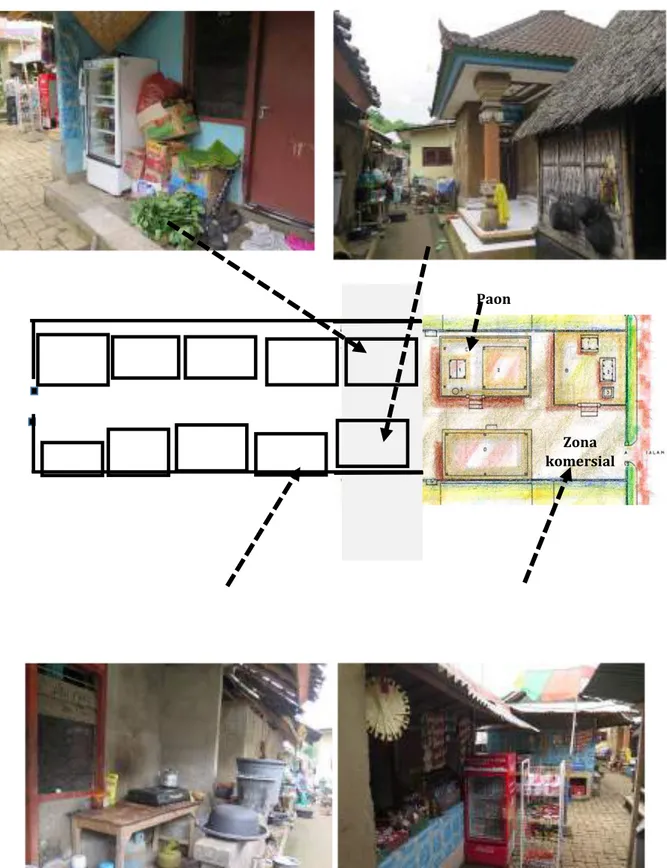Gambar 8 Perubahan pola dan bentuk bangunan dalam salah satu pekarangan di sisi barat jalan   Sumber: Survei Lapang, September 2016 