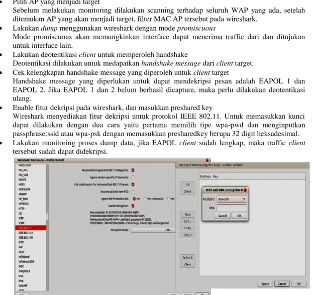 Gambar 3. Fitur Dekripsi WPA pada Wireshark 