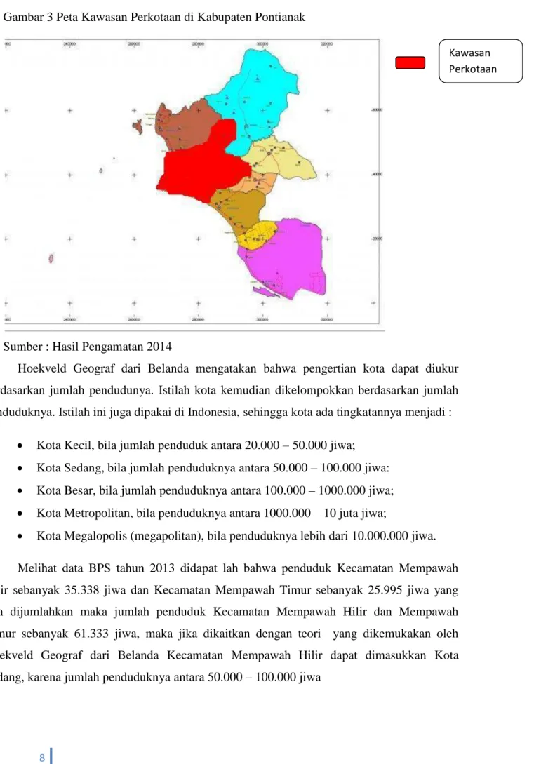 Gambar 3 Peta Kawasan Perkotaan di Kabupaten Pontianak 