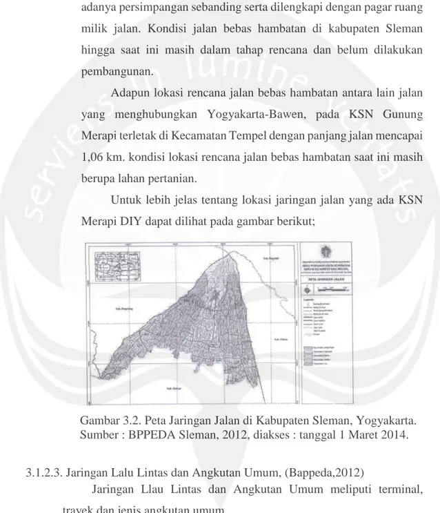 Gambar 3.2. Peta Jaringan Jalan di Kabupaten Sleman, Yogyakarta. 
