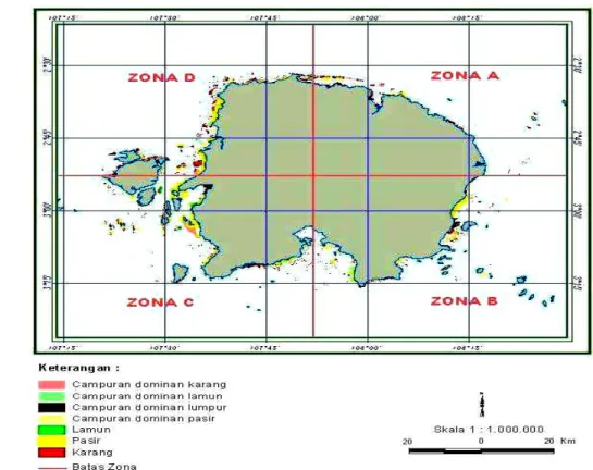 Gambar 20. Sebaran substrat di perairan Belitung berdasarkan citra Landsat 7 ETM  (2002) 
