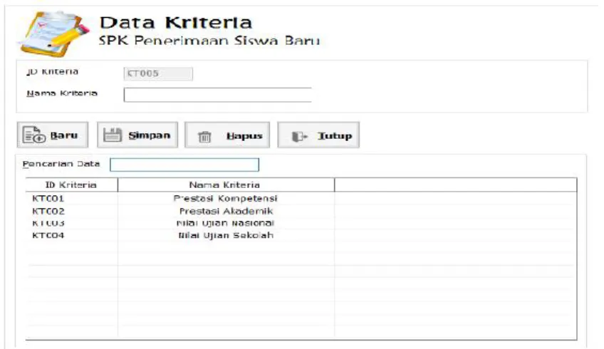 Gambar  Form  menu  utama  merupakan  tampilan  menu  utama  aplikasi  yang  berisi  menu-menu  yang lain seperti menu data siswa, data kriteria, data pejabat, laporan penilaian