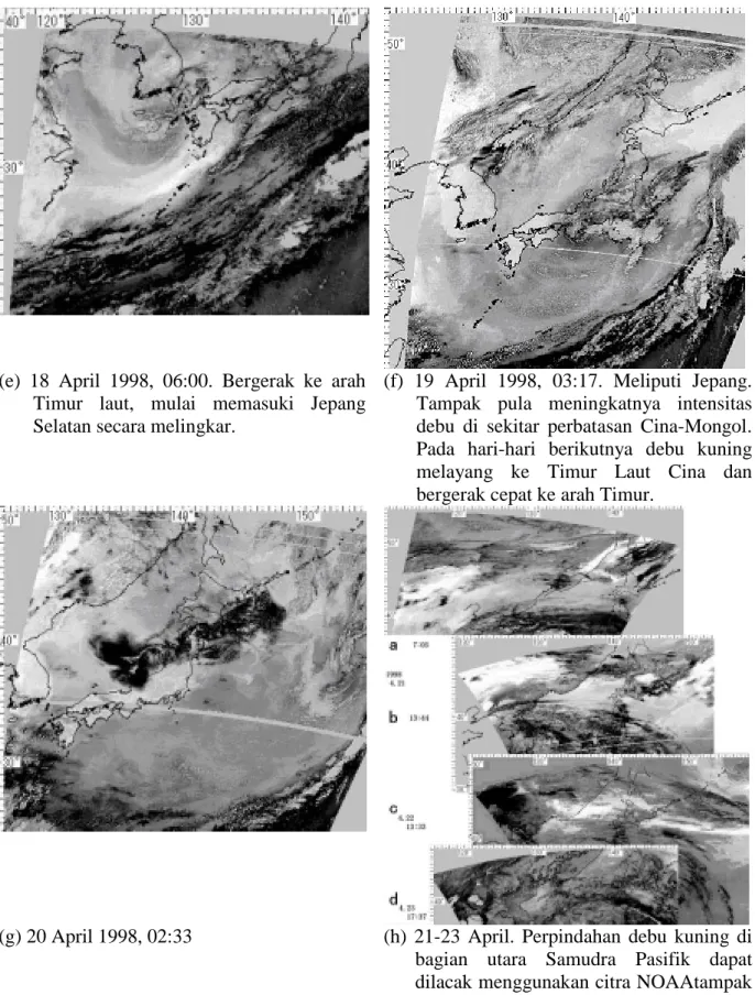 Gambar 2. Pemantauan intensitas dan perpindahan debu kuning pada tahun 1998 