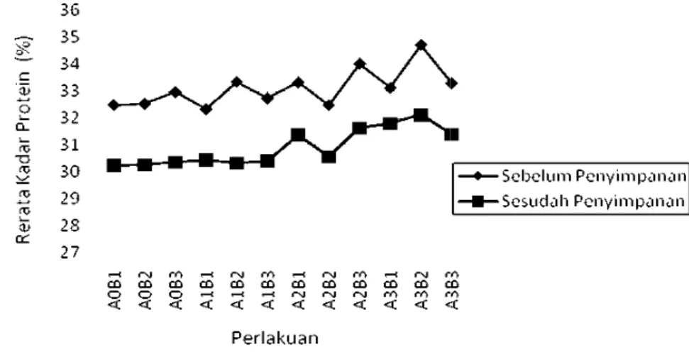 Gambar 2. Rerata Kadar Protein (%) Ikan Gabus Asap Sebelum dan Sesudah Penyimpanan