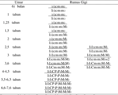 Tabel 3 Tingkatan Umur Monyet Berdasarkan Rumus Gigi Haigh dan Scott (1965) 
