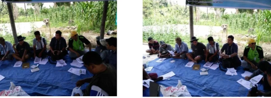 Gambar 2. Pertemuan Kelompok Bersama Tim Pengabdian UMSU  2.  Melihat ke Lapangan/Lahan dan Penyerahan Saprodi  