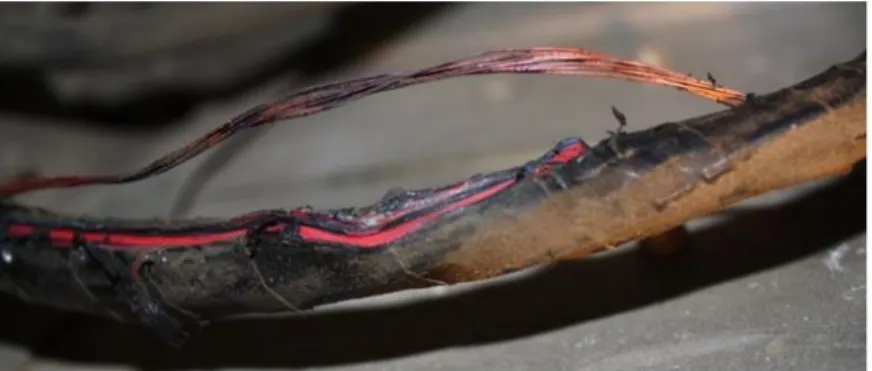 Gambar 2.2 Kabel listrik yang mengalami kerusakan isolasi akibat pemanasan (sumber: 