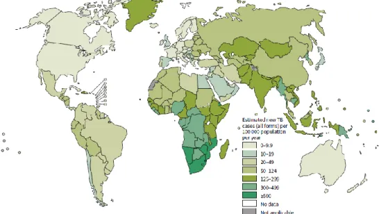 Gambar 2.1. Perkiraan Insidensi TB diseluruh dunia pada tahun 2013 (WHO, 2014). 