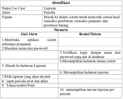Tabel 4.18 Skenario Use Case Laporan  yang Diusulkan 