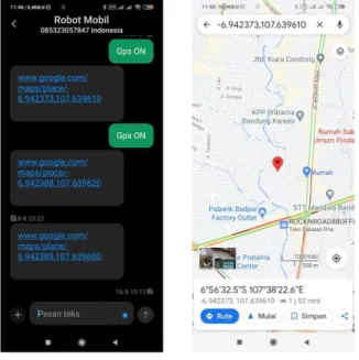 Gambar 6 Format sms dan cek lokasi robot 