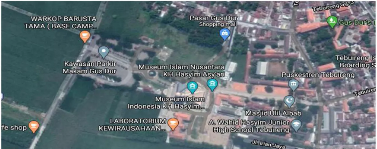 Gambar 1. Peta lokasi penelitian (area makam Gus Dur dan Pondok Pesantren Tebu Ireng)  Populasi dan Sampel 