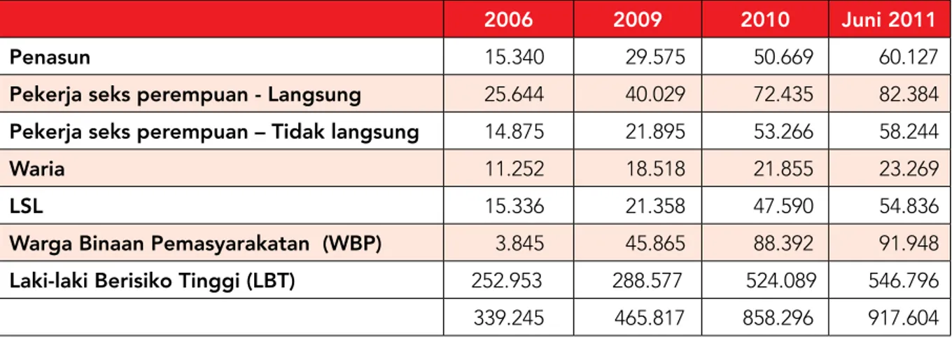 Tabel  11:  Populasi kunci yang terjangkau 2006, 2009, dan 2010 (*)