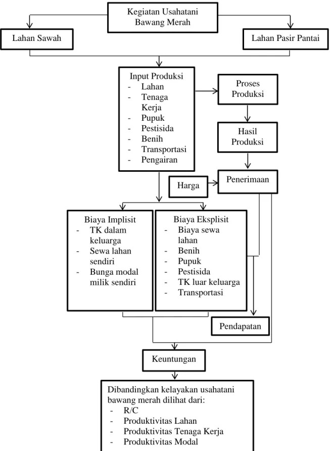 Gambar 1. Bagan Kerangka Pemikiran Analisis Komparatif Usahatani Bawang  Merah Lahan Sawah dan Lahan Pasir 