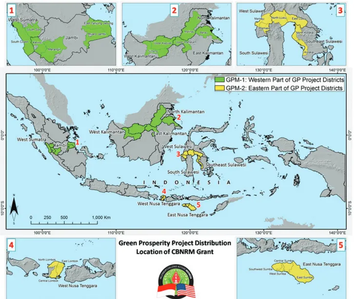 Gambar 2: Lokasi Program Hibah PSDABM di Sumatera, Sulawesi, Lombok,  Sumba, dan Kalimantan