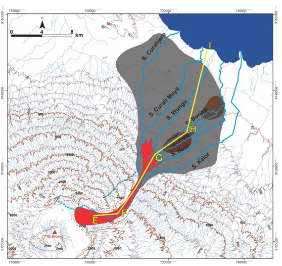 Gambar 5. Peta persebaran batuan pada lembah Sapikerep dan kipas piroklastik. 