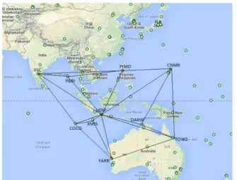 Gambar  5.  Geometri  Jaring  Pengolahan  GPS  dengan  Base Station  IGS  n (Tahun 2015-2016.) 