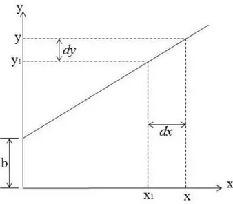 Gambar II.4. Grafik persamaan garis lurus  Jika  dy  merupakan  kesalahan  dari  y,  berdasarkan persamaan (II.16) maka nilai dy  dapat  dihitung  menggunakan  persamaan  (II.17) dan (II.18)