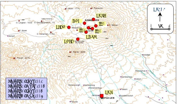 Gambar 4  Lokasi dan distribusi titik-titik pengamatan GPS di Gunung Ijen. 