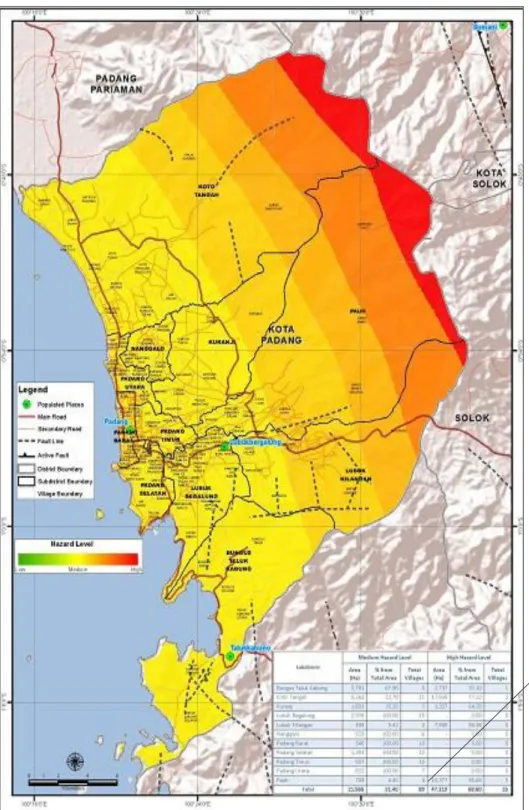 Gambar 2.8  Peta Bahaya Gempabumi di Kota PadangSumber : Hasil Kajian Risiko Bencana Tahun 2012, BNPB
