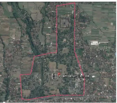 Gambar I.1. Citra Google Earth kawasan Candi Prambanan   (Sumber : Google Earth) 