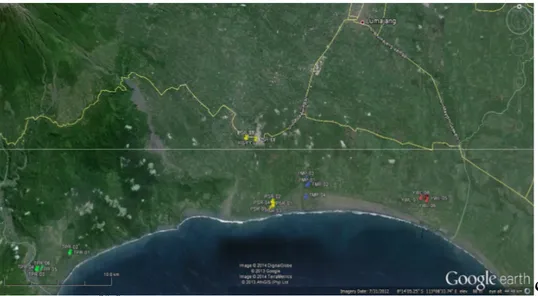 Gambar 15. Peta keletakan bungker Jepang di Kabupaten Lumajang  memakai Google Earth