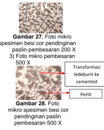 Gambar 28. Foto            mikro spesimen besi cor                pendinginan paslin                pembesaran 500 X 