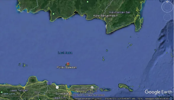 Gambar 1.1. Letak Pulau Bawean di Laut Jawa  (Sumber: Google Earth) 