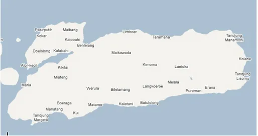 Gambar 1: Peta Pulau Alor dan Tempat Bermukimnya Orang Kui