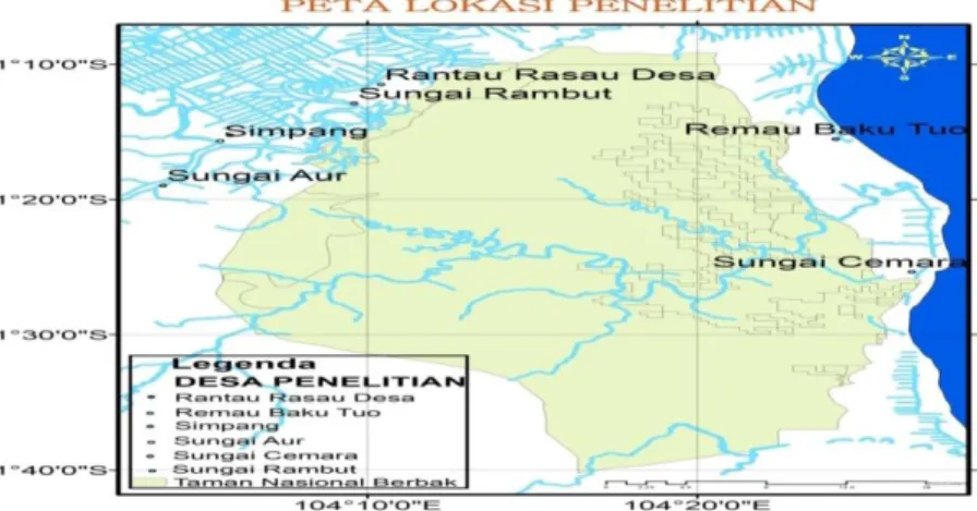 Gambar 1. Peta Lokasi Penelitian di Kawasan Taman Nasional  Berbak. 