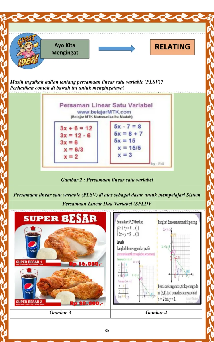 Gambar 2 : Persamaan linear satu variabel 