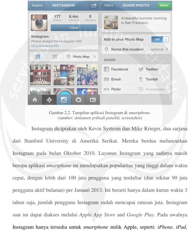 Gambar 2.2. Tampilan aplikasi Instagram di smartphone. 