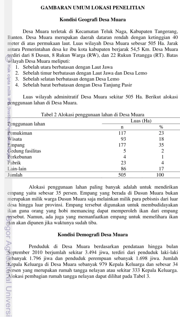 Tabel 2 Alokasi penggunaan lahan di Desa Muara 