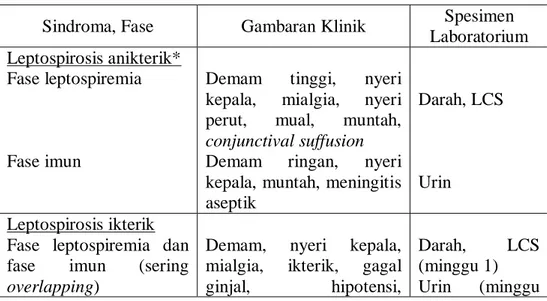 Tabel 3. Perbedaan gambaran klinik leptospirosis anikterik dan ikterik 
